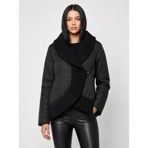 BCBGMAXAZRIA Puffer Jacket Womens M Black Duck Down Shawl Neck Gorpcore Goth